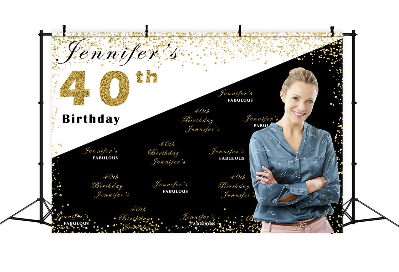 Personalized Birthday Backdrops Chic Golden Theme 40th Backdrop UK RR1-59