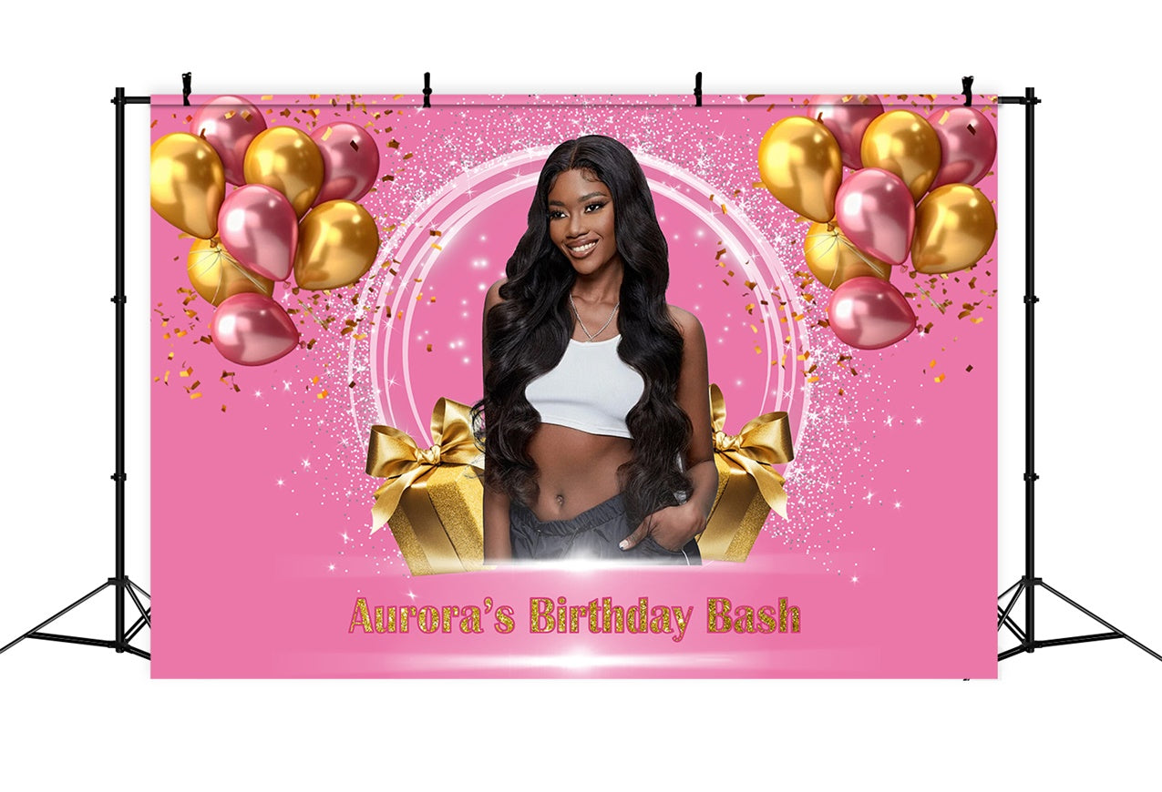 Birthday Backdrop Custom Glamorous Pink Gold Sparkle Backdrop UK RR1-6