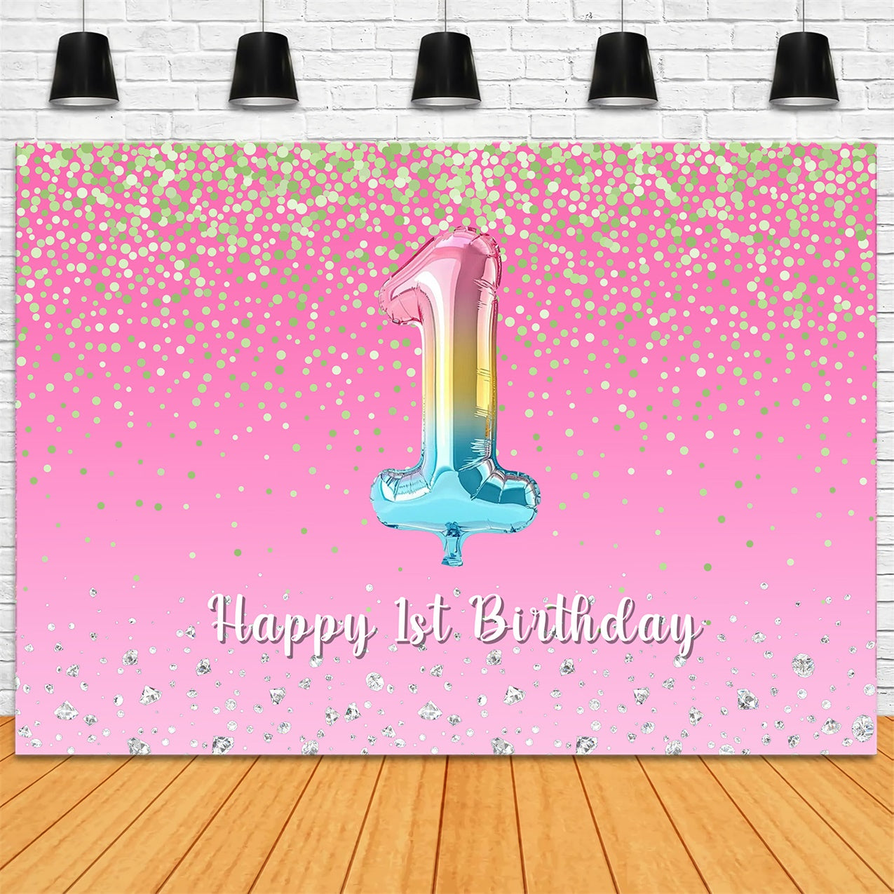 Custom 1st Birthday Backdrop Pink Diamond Glitter Backdrop UK RR1-64