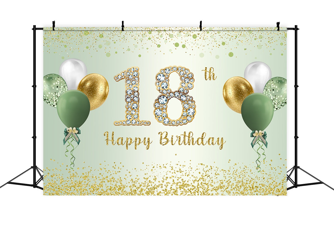 Custom 18th Birthday Backdrop Shiny Green Gold Balloon Backdrop UK RR1-65