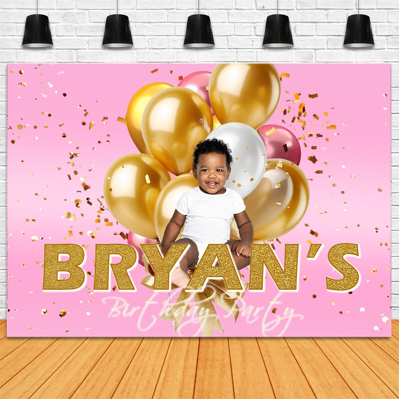 Birthday Backdrop Personalized Glamorous Golden Balloon Backdrop UK RR1-67