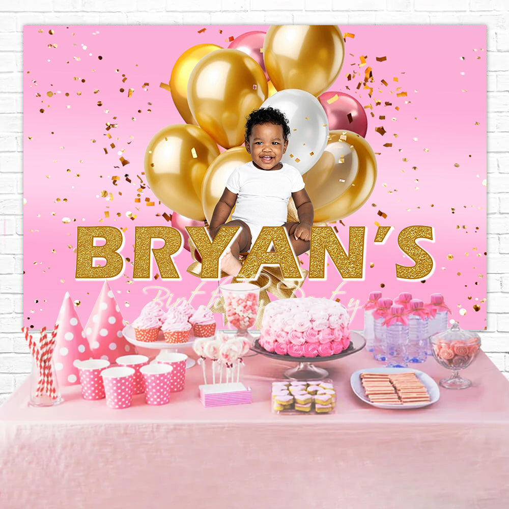 Birthday Backdrop Personalized Glamorous Golden Balloon Backdrop UK RR1-67