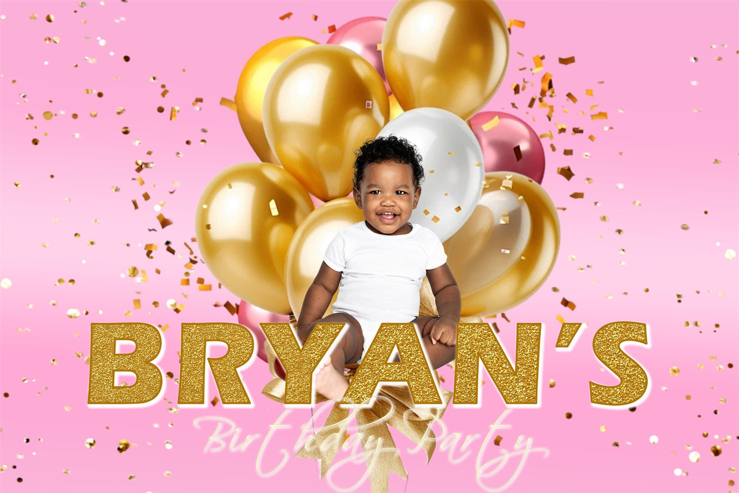 Birthday Backdrop Personalized Glamorous Golden Balloon Backdrop UK RR1-67