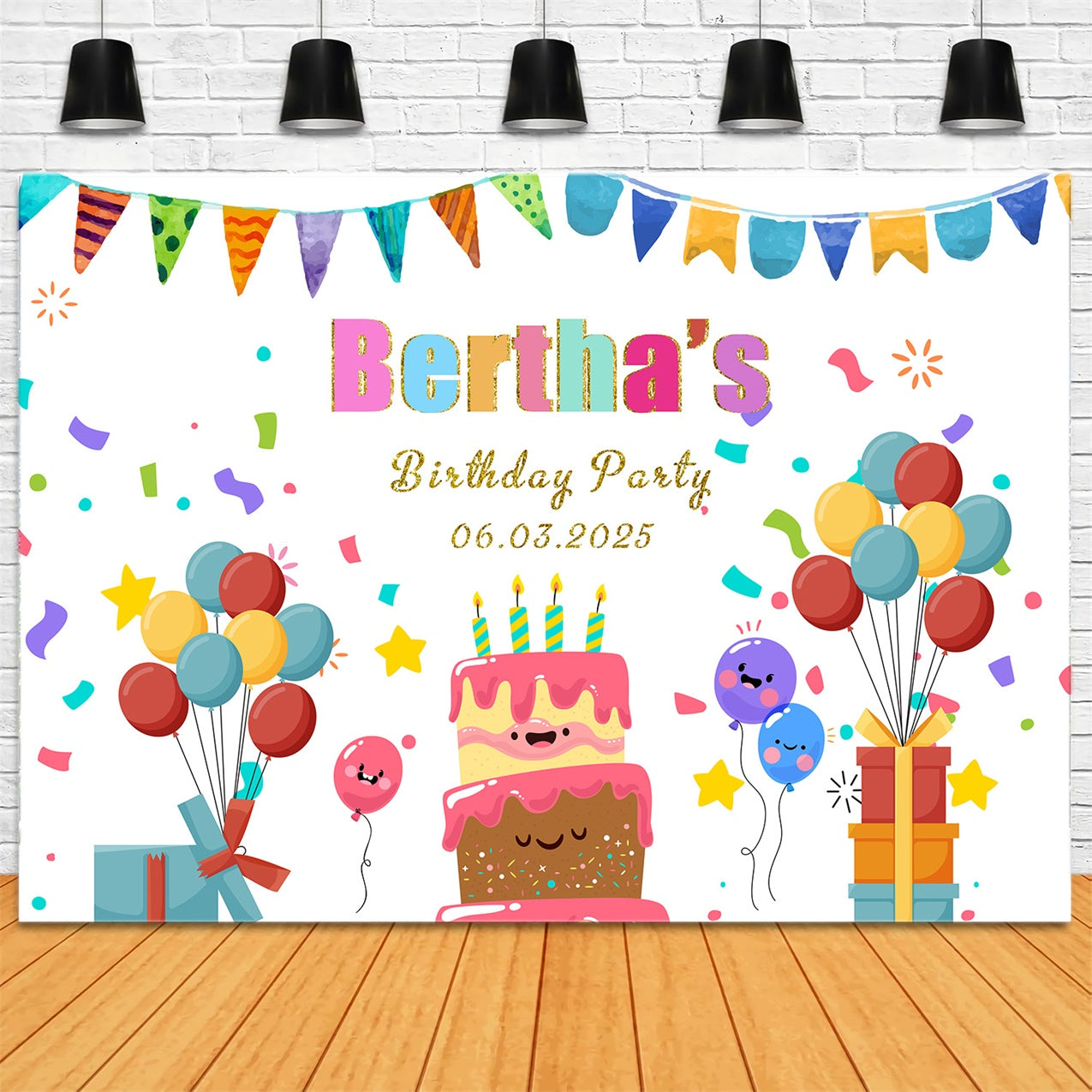 Personalized Backdrops For Birthday Playful Confetti Balloon Backdrop UK RR1-69