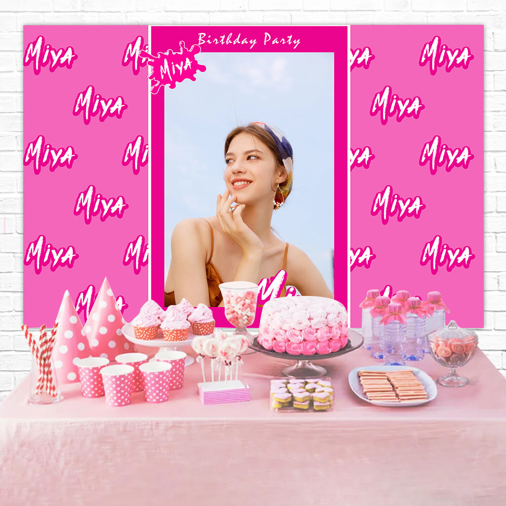 Happy Birthday Backdrop Minimalist Pink Personalized Backdrop UK RR1-7