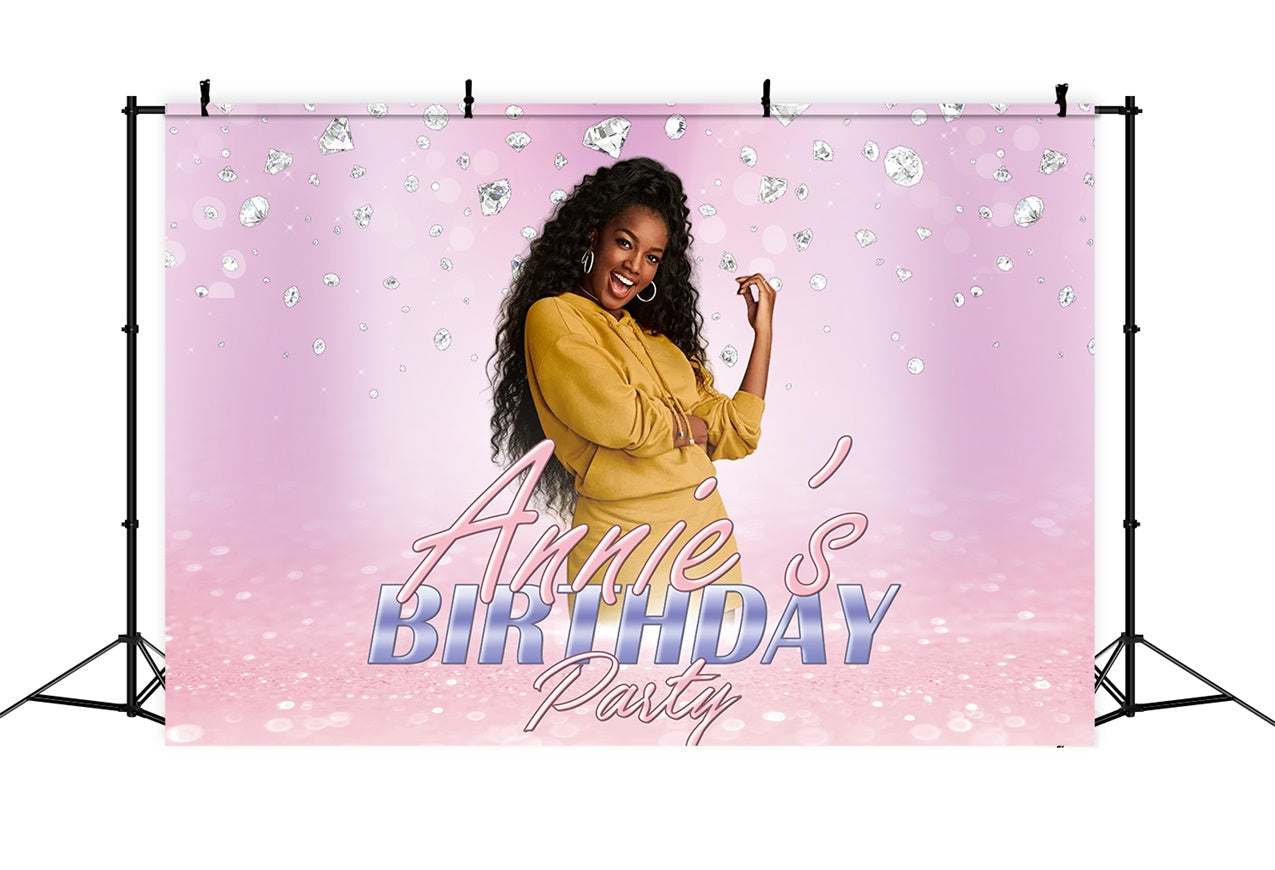 Personalized Birthday Backdrop Shimmering Diamond Pink Backdrop UK RR1-74