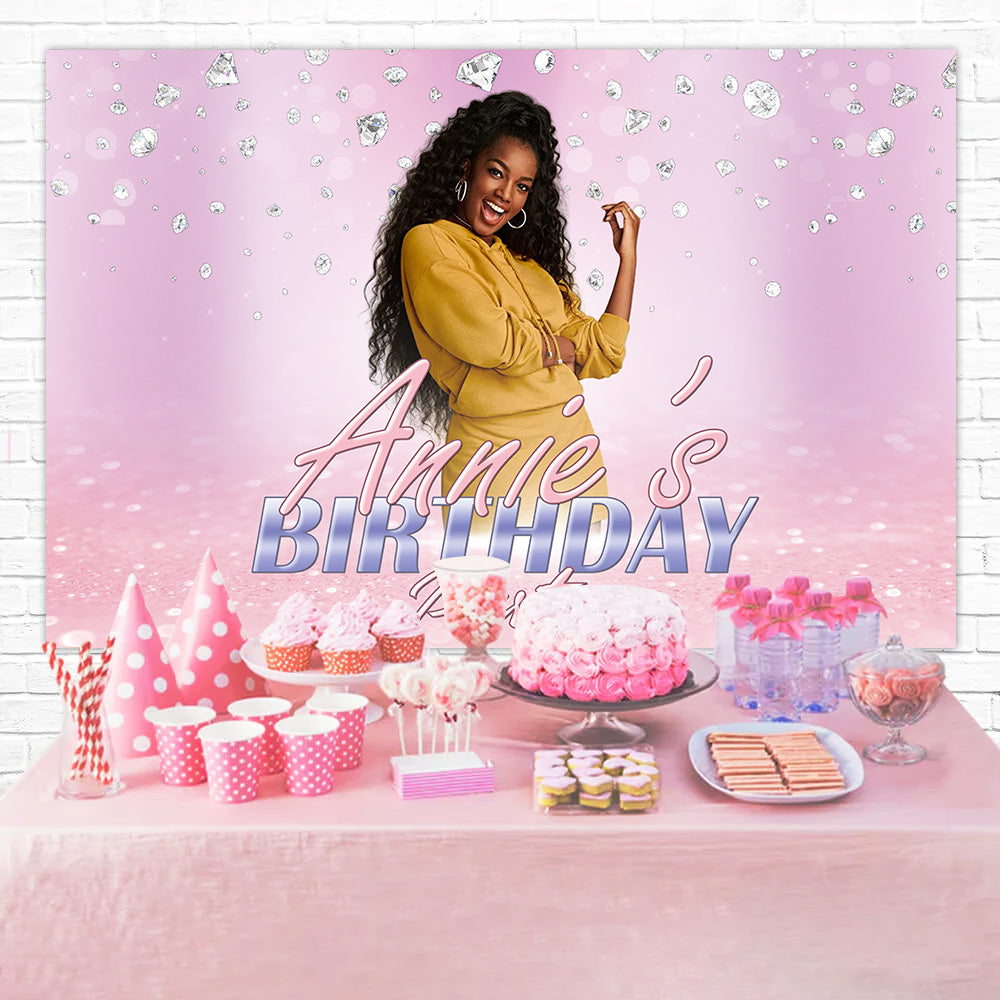 Personalized Birthday Backdrop Shimmering Diamond Pink Backdrop UK RR1-74