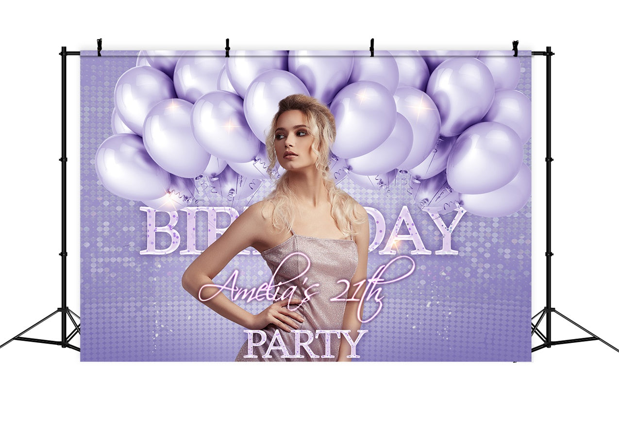 Personalized 21st Birthday Backdrop Sparkling Purple Balloon Backdrop UK RR1-77