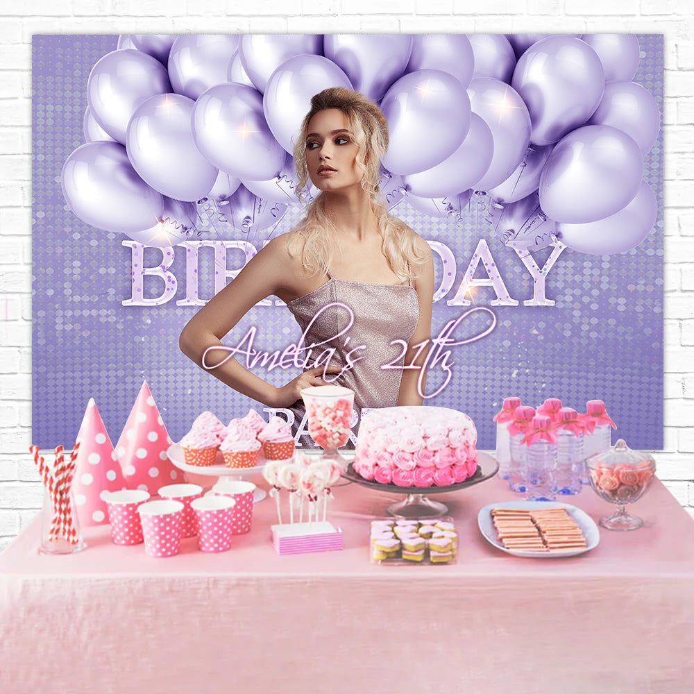 Personalized 21st Birthday Backdrop Sparkling Purple Balloon Backdrop UK RR1-77