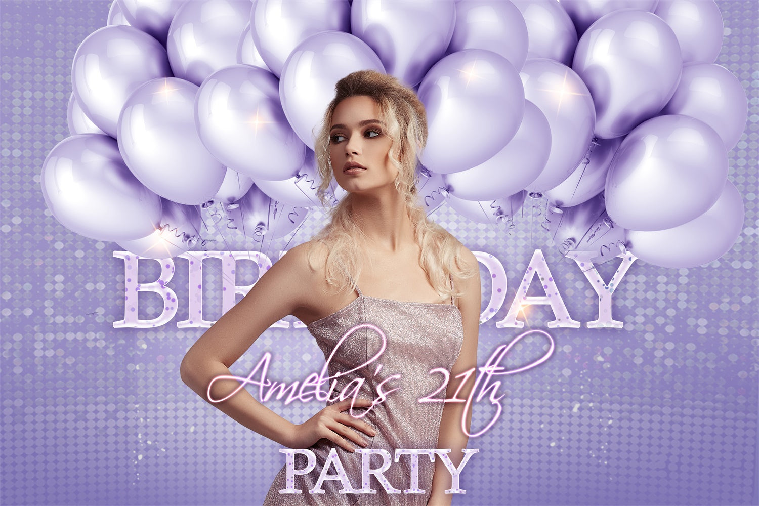 Personalized 21st Birthday Backdrop Sparkling Purple Balloon Backdrop UK RR1-77