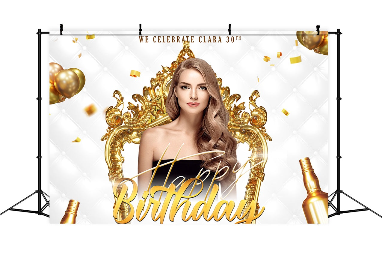 Personalized Birthday Backdrop Golden Chair Champagne 30th Backdrop UK RR1-78