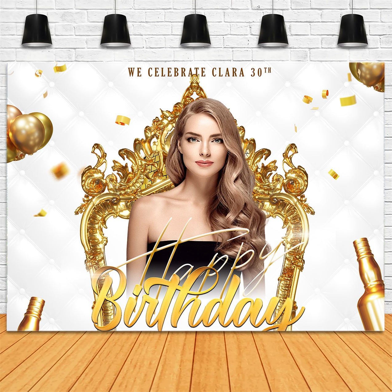 Personalized Birthday Backdrop Golden Chair Champagne 30th Backdrop UK RR1-78