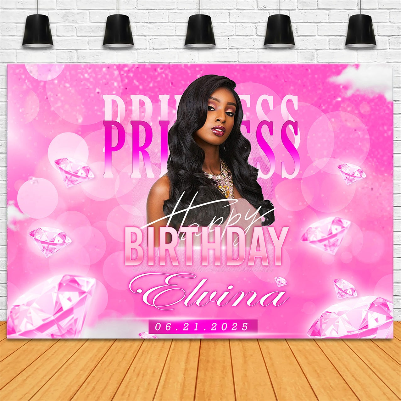 Customized Birthday Backdrop Princess Sparkling Diamond Backdrop UK RR1-79