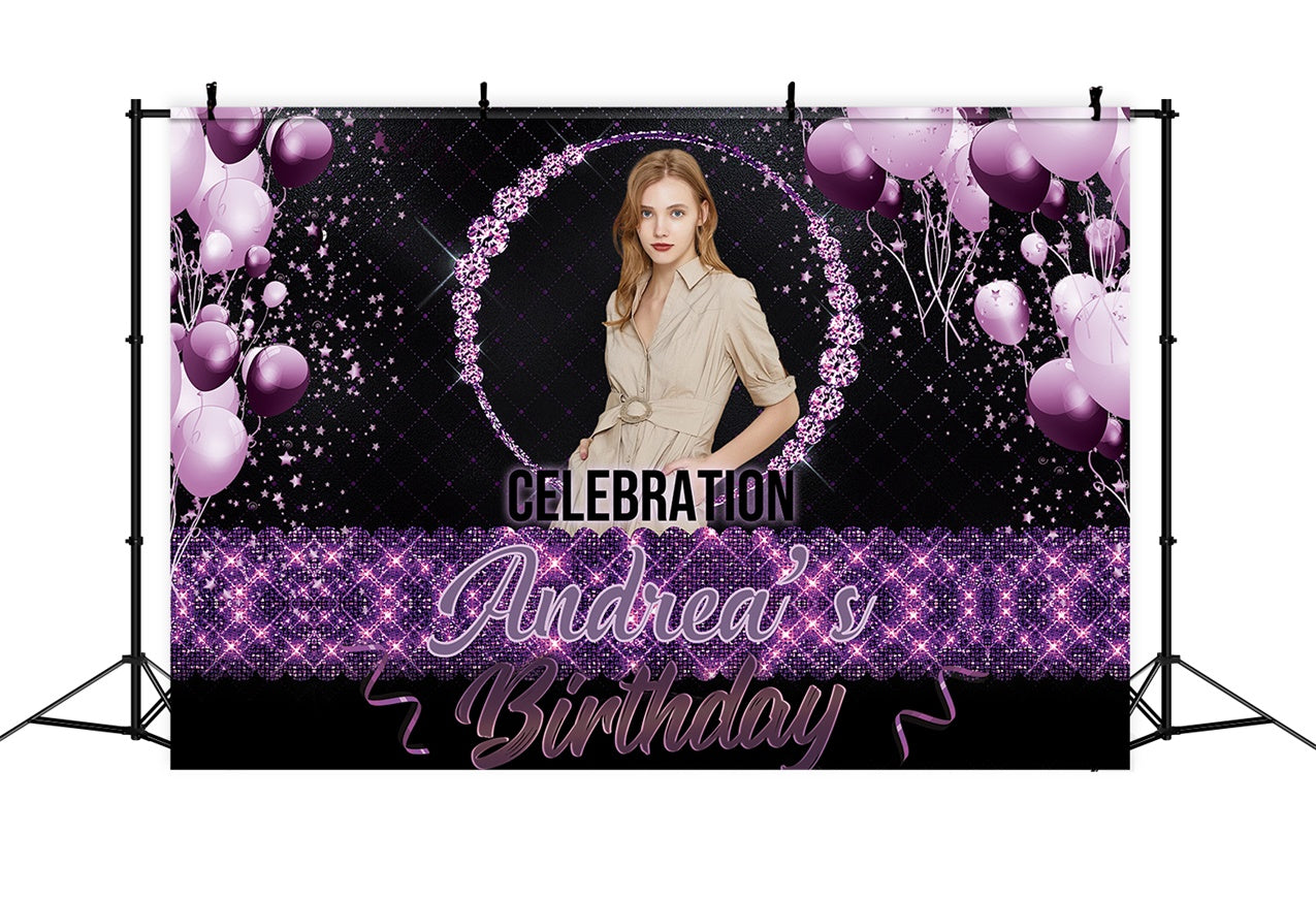 Custom Birthday Backdrop Sophisticated Purple Glitter Backdrop UK RR1-81