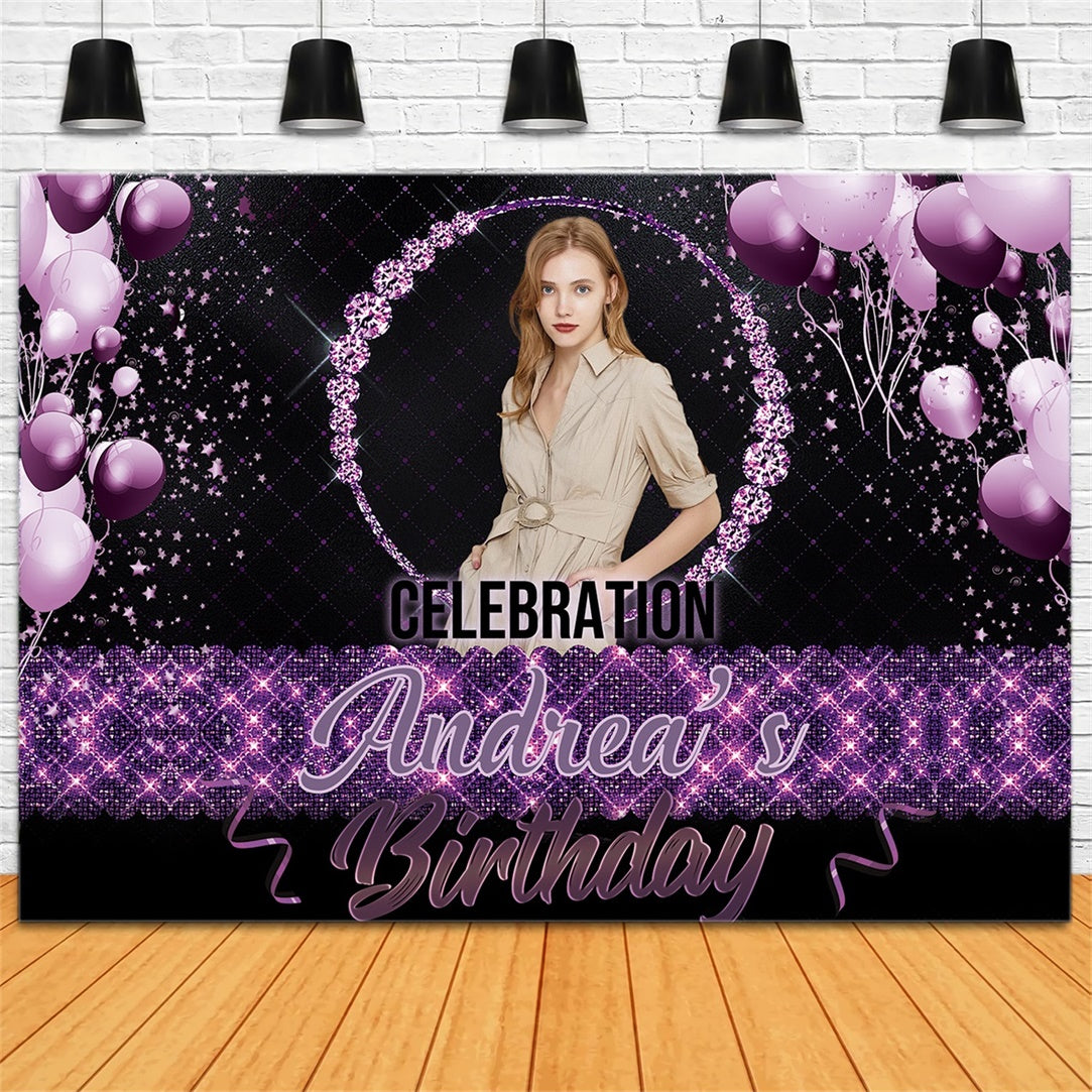 Custom Birthday Backdrop Sophisticated Purple Glitter Backdrop UK RR1-81