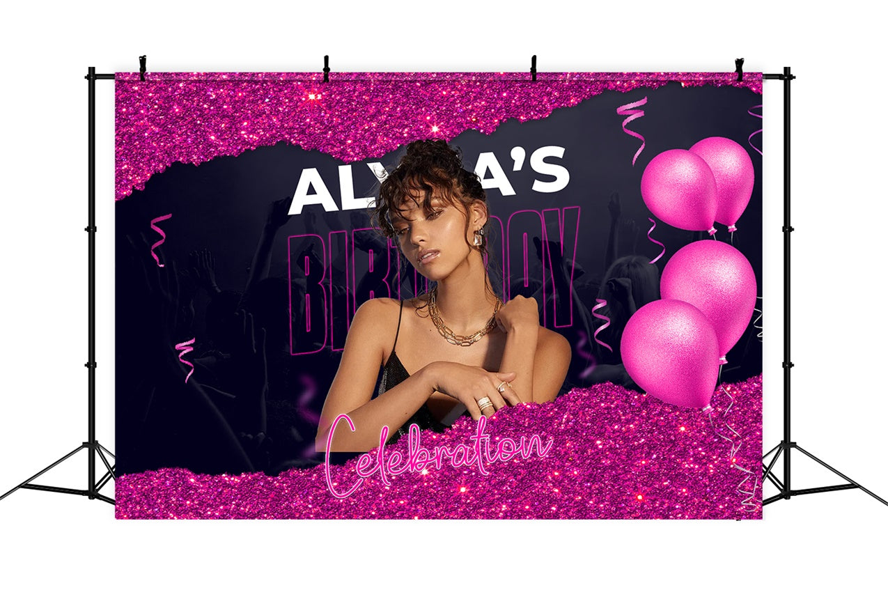 Personalized Birthday Backdrop Stylish Pink Glitter Glam Backdrop UK RR1-82