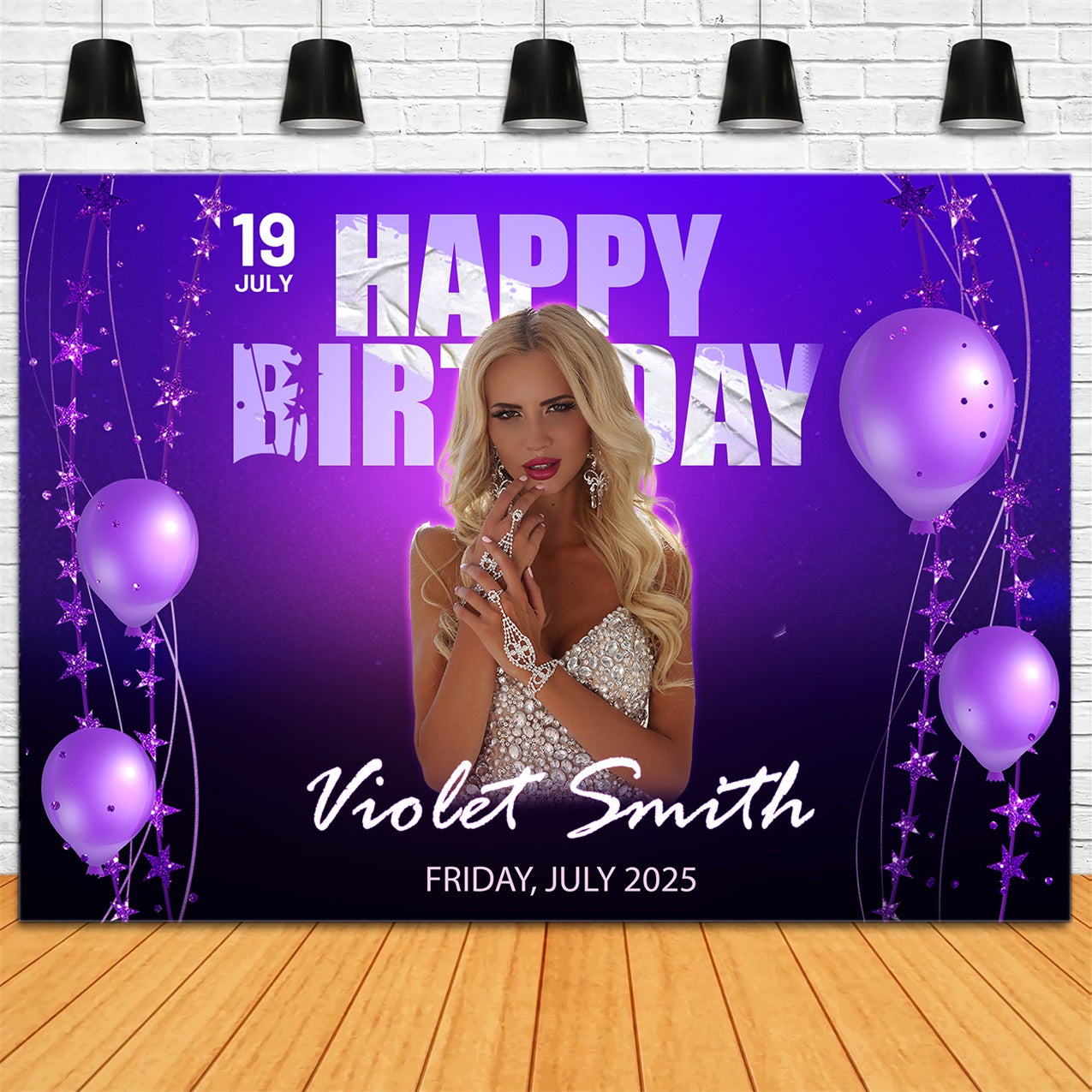 Personalized Backdrop For Birthday Sparkling Balloon Purple Backdrop UK RR1-84