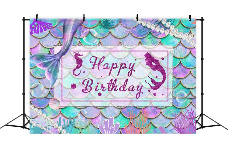 Personalized Birthday Backdrop Vibrant Mermaid Tail Glitter Backdrop UK RR1-9