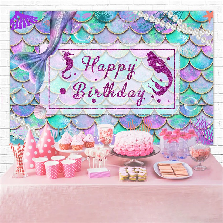 Personalized Birthday Backdrop Vibrant Mermaid Tail Glitter Backdrop UK RR1-9