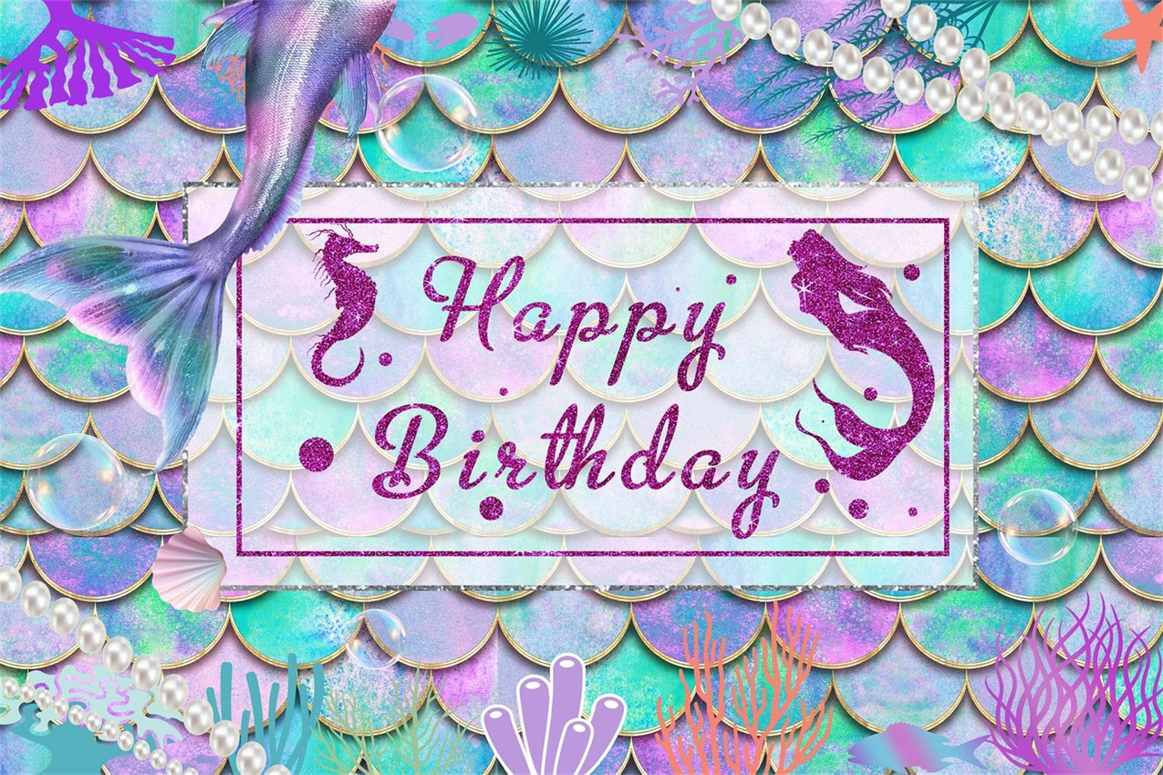 Personalized Birthday Backdrop Vibrant Mermaid Tail Glitter Backdrop UK RR1-9