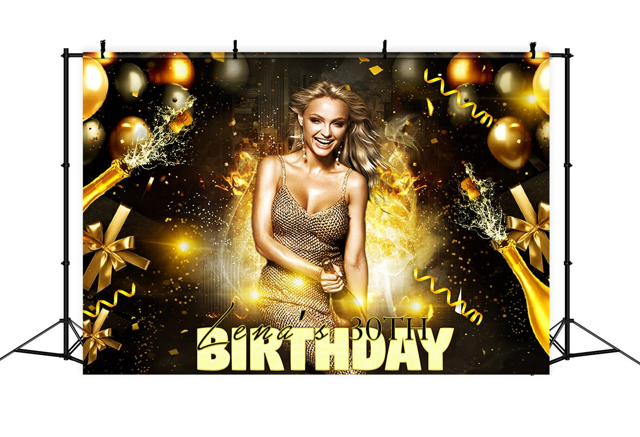 Custom Made Birthday Backdrops Sparkling Balloon Champagne Backdrop UK RR1-94