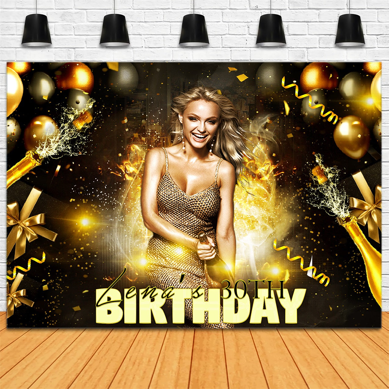 Custom Made Birthday Backdrops Sparkling Balloon Champagne Backdrop UK RR1-94