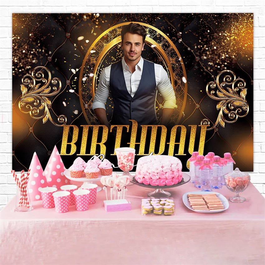 Customized Birthday Backdrop Glitter Men Golden Backdrop UK RR1-95