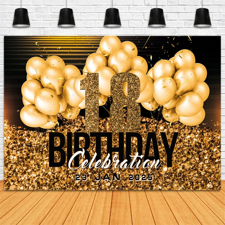 Custom Happy Birthday Backdrop Golden Balloon Party Backdrop UK RR1-97