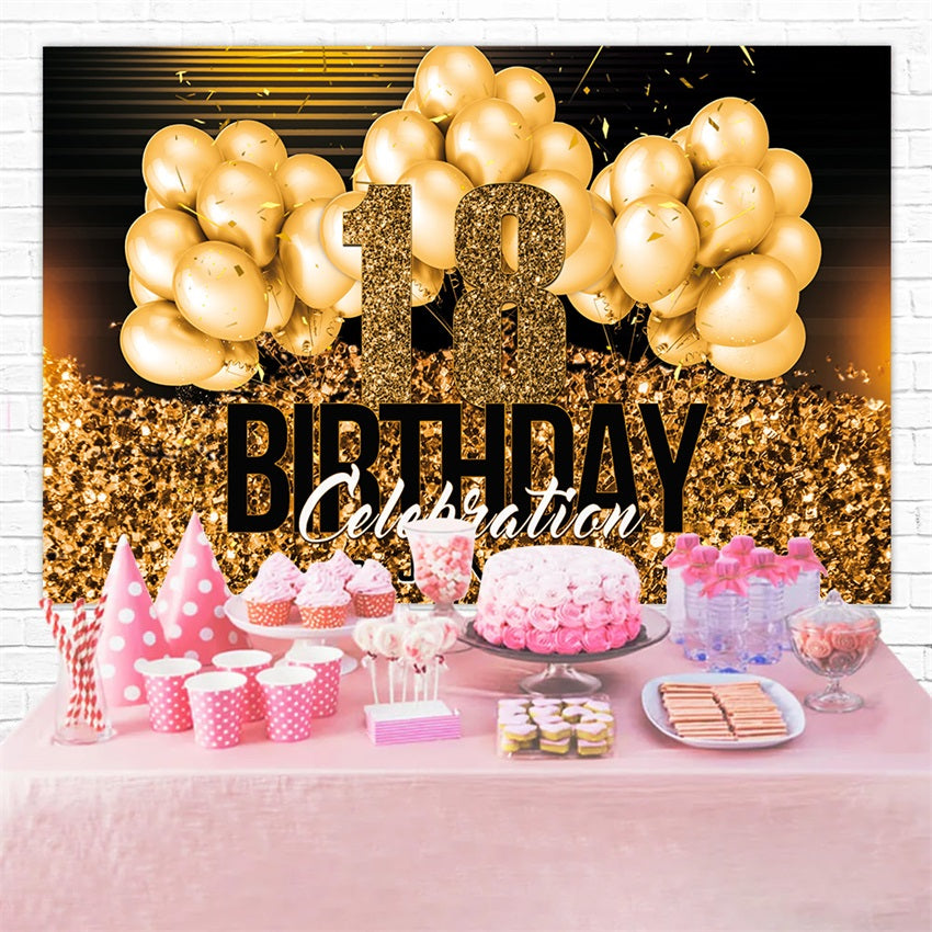 Custom Happy Birthday Backdrop Golden Balloon Party Backdrop UK RR1-97