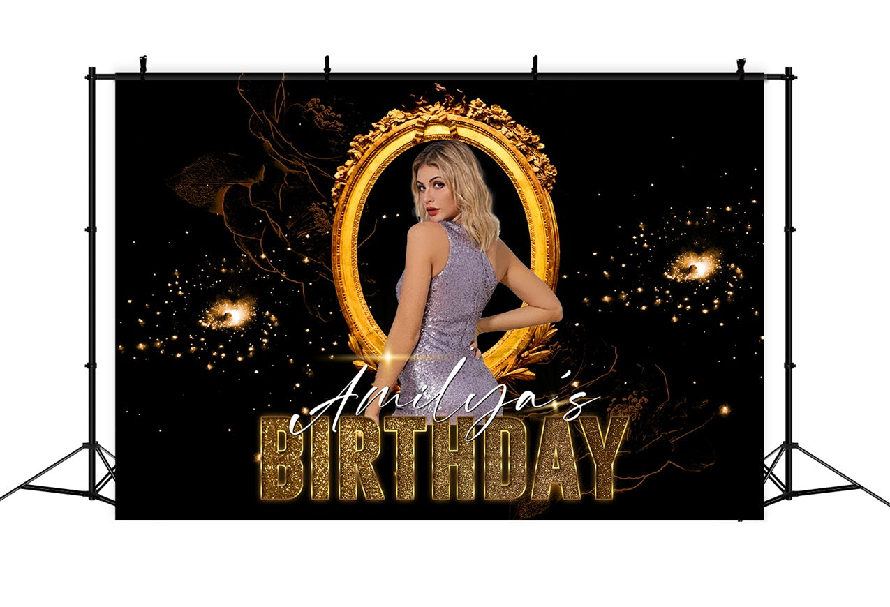 Custom Birthday Party Backdrop Golden Frame Photography Backdrop UK RR1-99