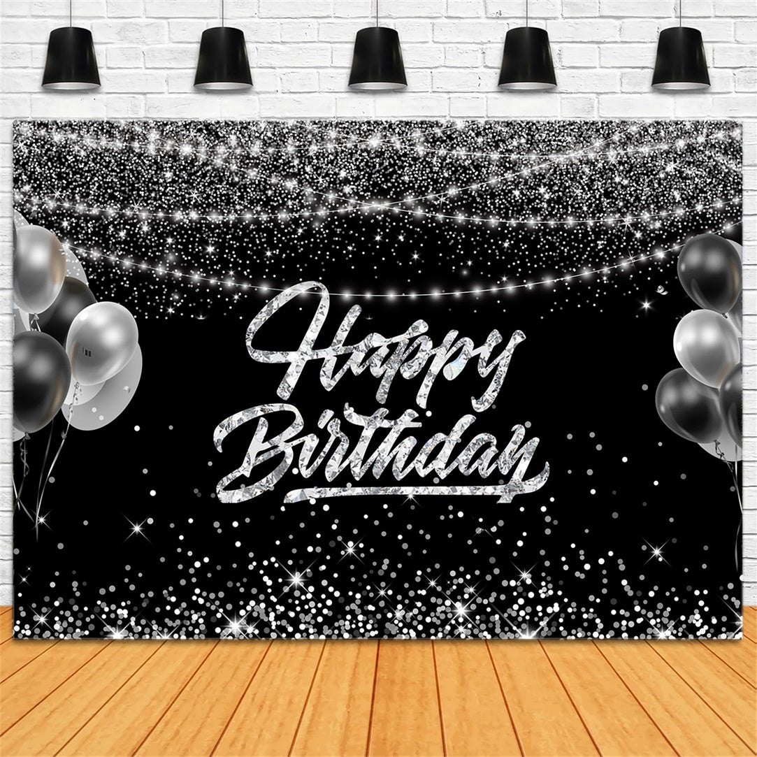 Custom Birthday Backdrops Glitter Balloons Black Silver Backdrop UK RR12-1