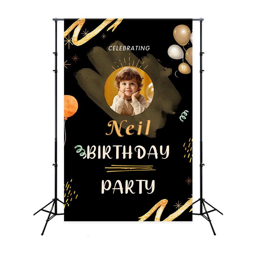 Birthday Backdrop Personalized Adorable Gold Black Kids Backdrop UK RR12-103