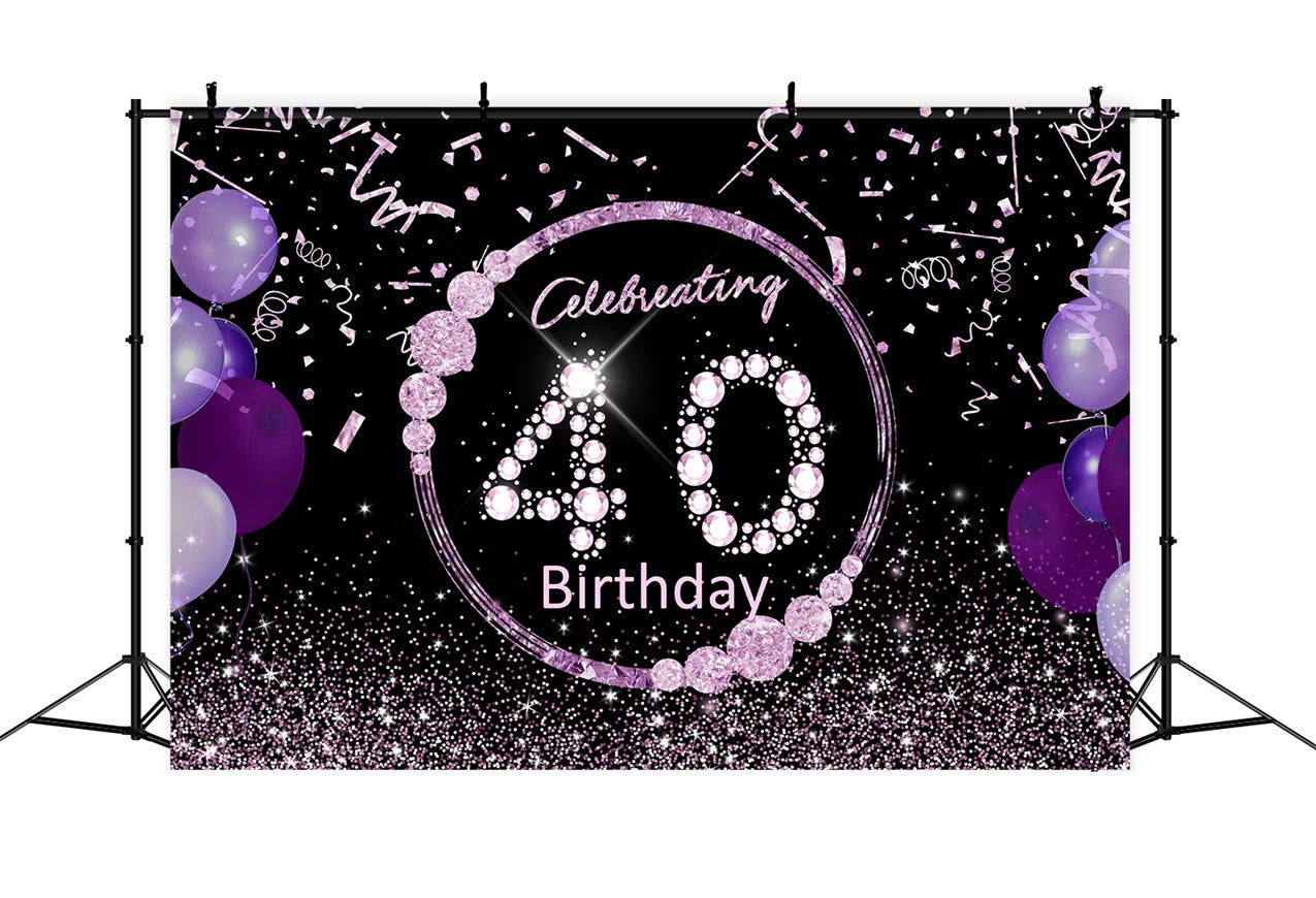 Custom Birthday Backdrop 40th Luxe Crystal Purple Backdrop UK RR12-11