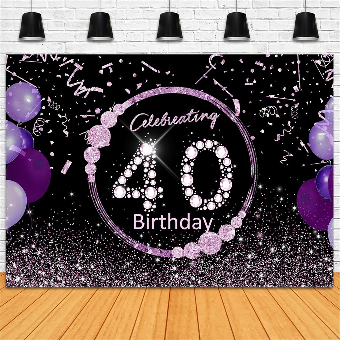 Custom Birthday Backdrop 40th Luxe Crystal Purple Backdrop UK RR12-11