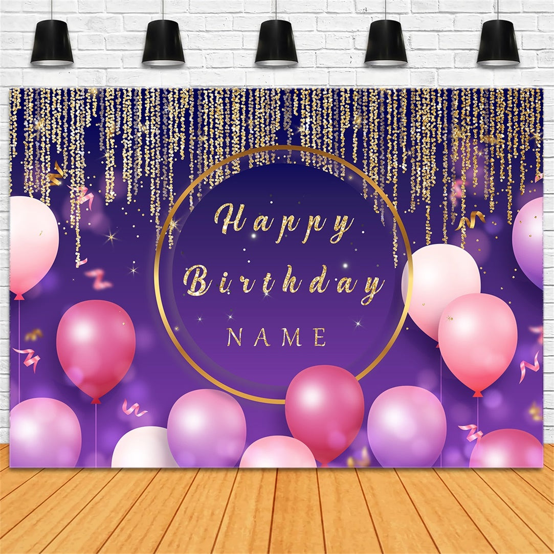 Birthday Backdrop Custom Purple Luxe Balloons Gold Backdrop UK RR12-12