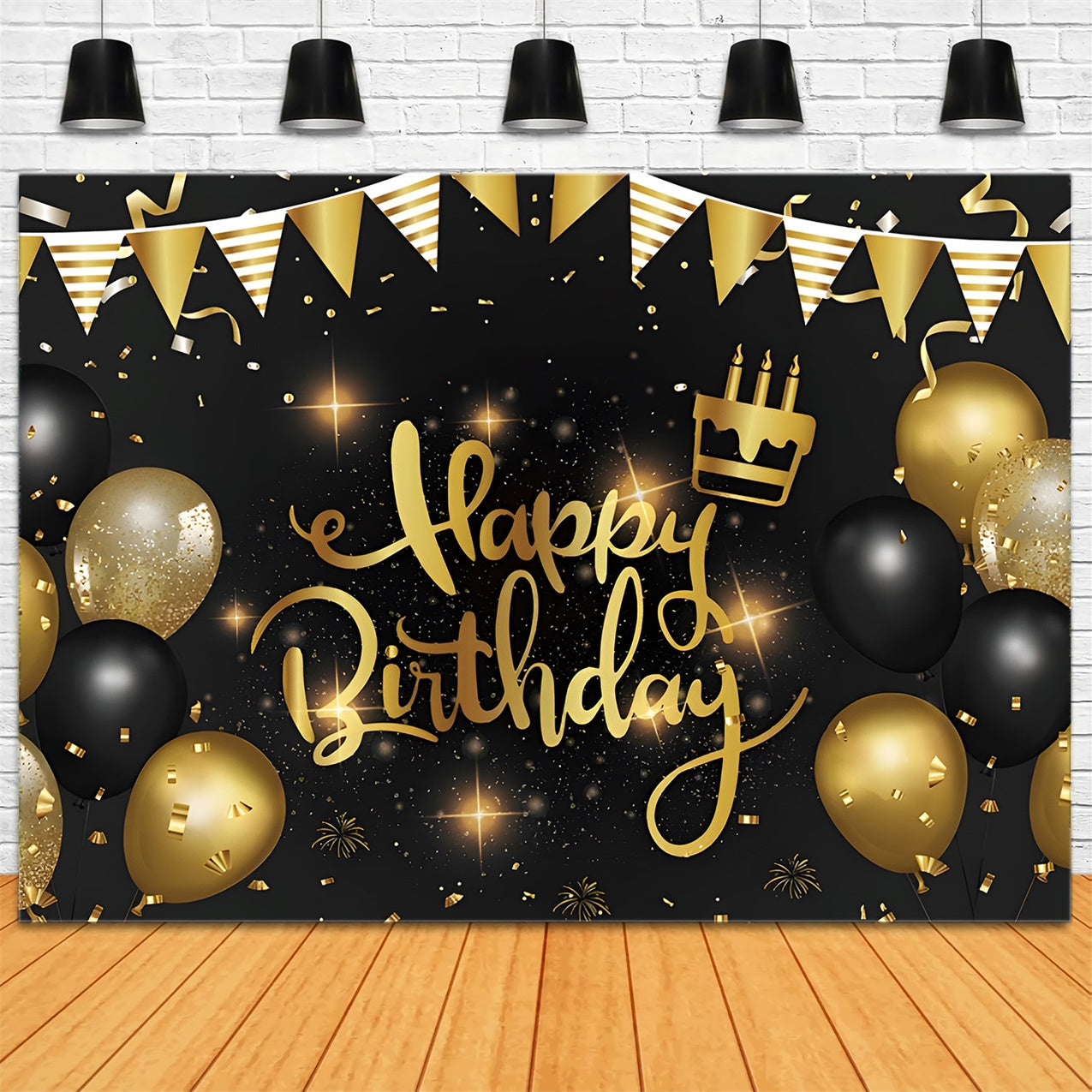 Customized Birthday Backdrop Golden Celebration Balloons Backdrop UK RR12-14