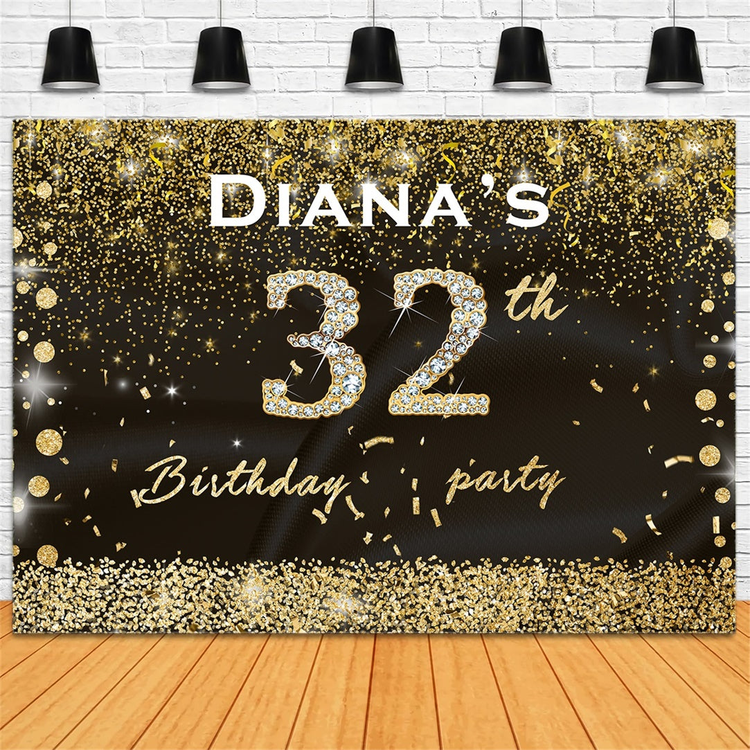 32nd Birthday Backdrop Glittering Gold Confetti Custom Backdrop UK RR12-15