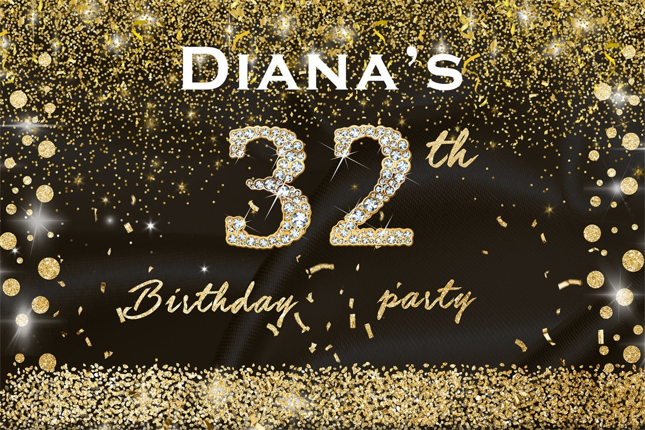 32nd Birthday Backdrop Glittering Gold Confetti Custom Backdrop UK RR12-15