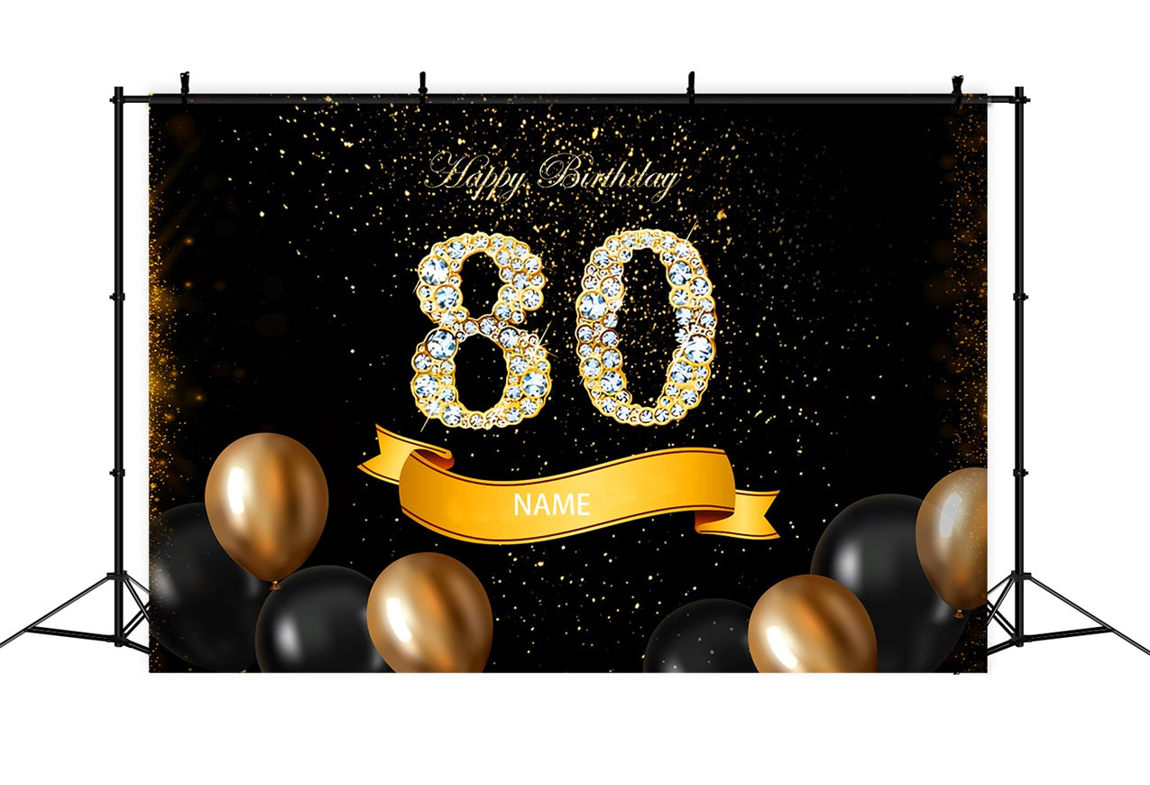 80th Birthday Backdrops Luxury Gold Sparkle Balloons Custom Backdrop UK RR12-2