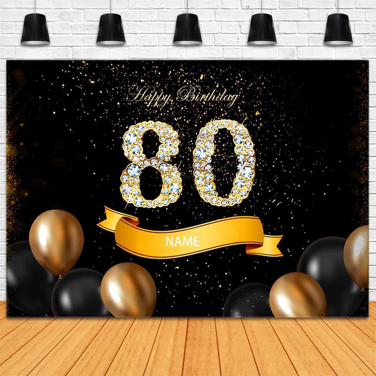 80th Birthday Backdrops Luxury Gold Sparkle Balloons Custom Backdrop UK RR12-2