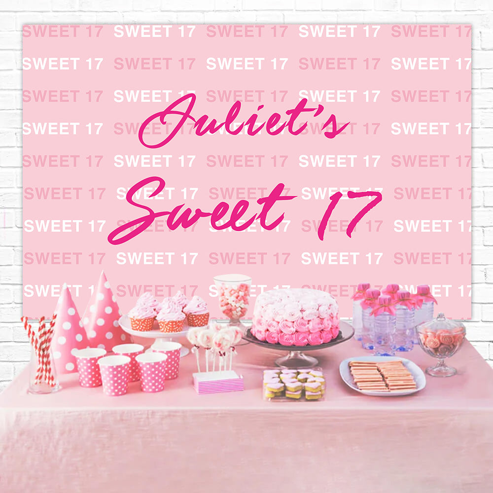 Custom Made Birthday Backdrops Sweet 17 Pattern Pink Backdrop UK RR12-23