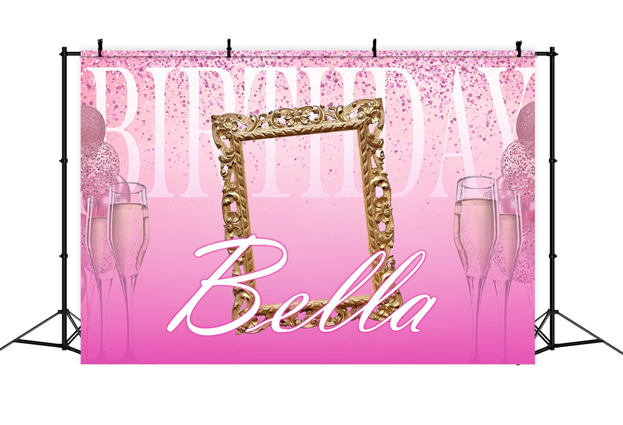 Custom Backdrop For Birthday Gold Frame Pink Sparkle Backdrop UK RR12-24