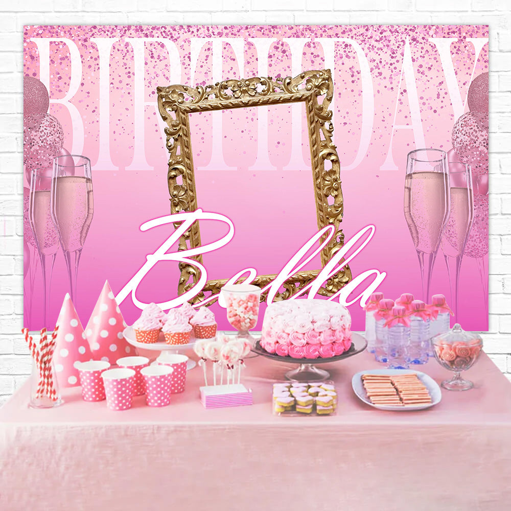 Custom Backdrop For Birthday Gold Frame Pink Sparkle Backdrop UK RR12-24