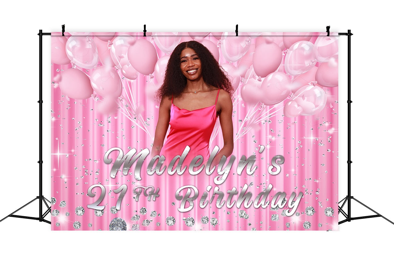 Custom Happy Birthday Backdrop Pink Balloons Sparkle 21st Backdrop UK RR12-26