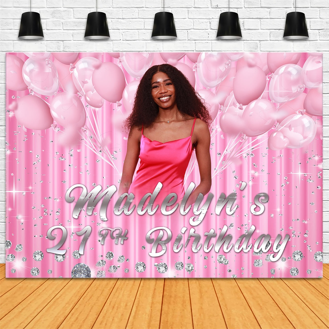 Custom Happy Birthday Backdrop Pink Balloons Sparkle 21st Backdrop UK RR12-26