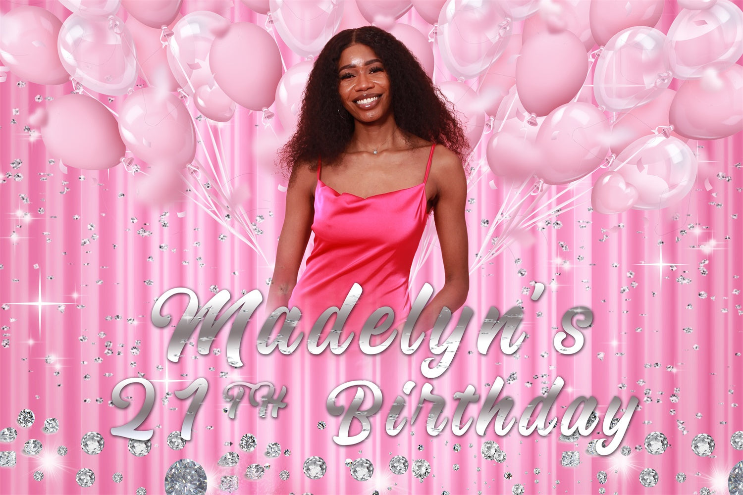 Custom Happy Birthday Backdrop Pink Balloons Sparkle 21st Backdrop UK RR12-26