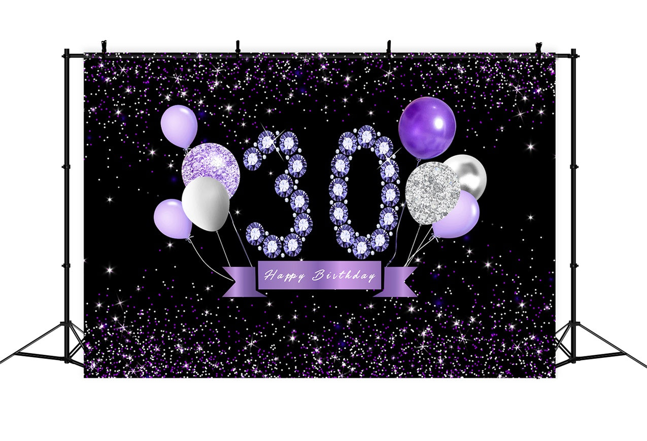 30th Birthday Backdrop Crystal Balloon Purple Custom Backdrop UK RR12-32