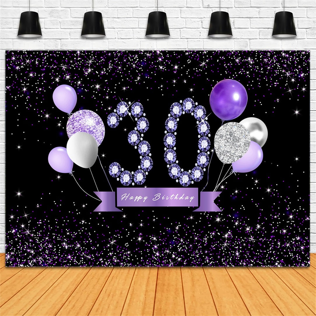 30th Birthday Backdrop Crystal Balloon Purple Custom Backdrop UK RR12-32