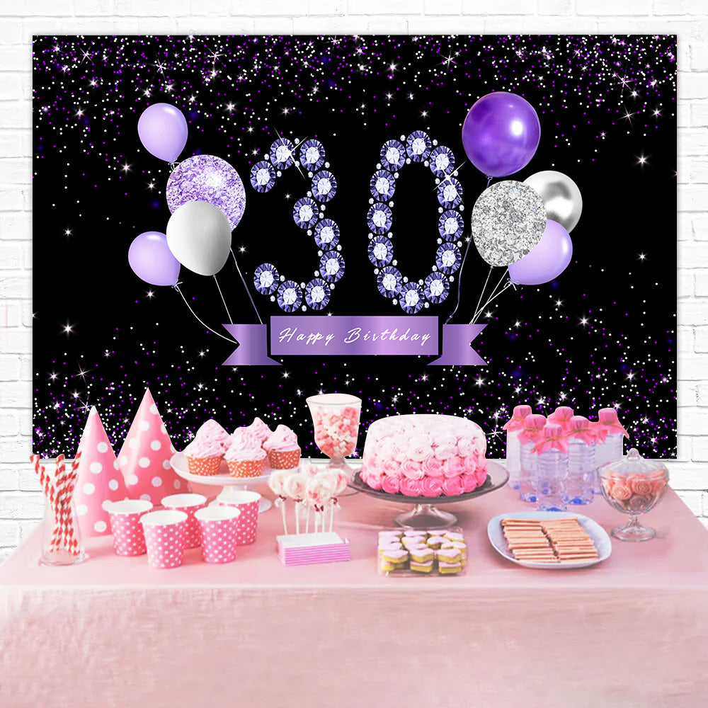 30th Birthday Backdrop Crystal Balloon Purple Custom Backdrop UK RR12-32