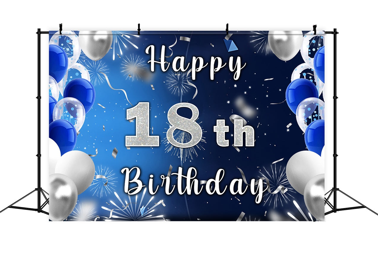 Custom 18th Birthday Backdrop Blue Balloons Backdrop UK RR12-33